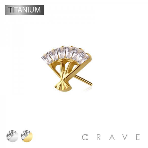 IMPLANT GRADE TITANIUM THREADLESS PUSH IN CZ BAGUETTE ARCH FAN TOP PART